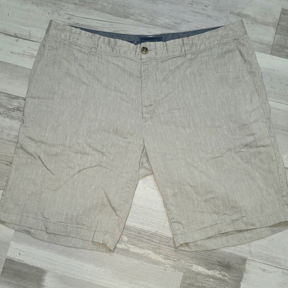 Fairlane Mens Chino Shorts Tan Oatmeal Textured Flat Front Size 38 Summer Casual
